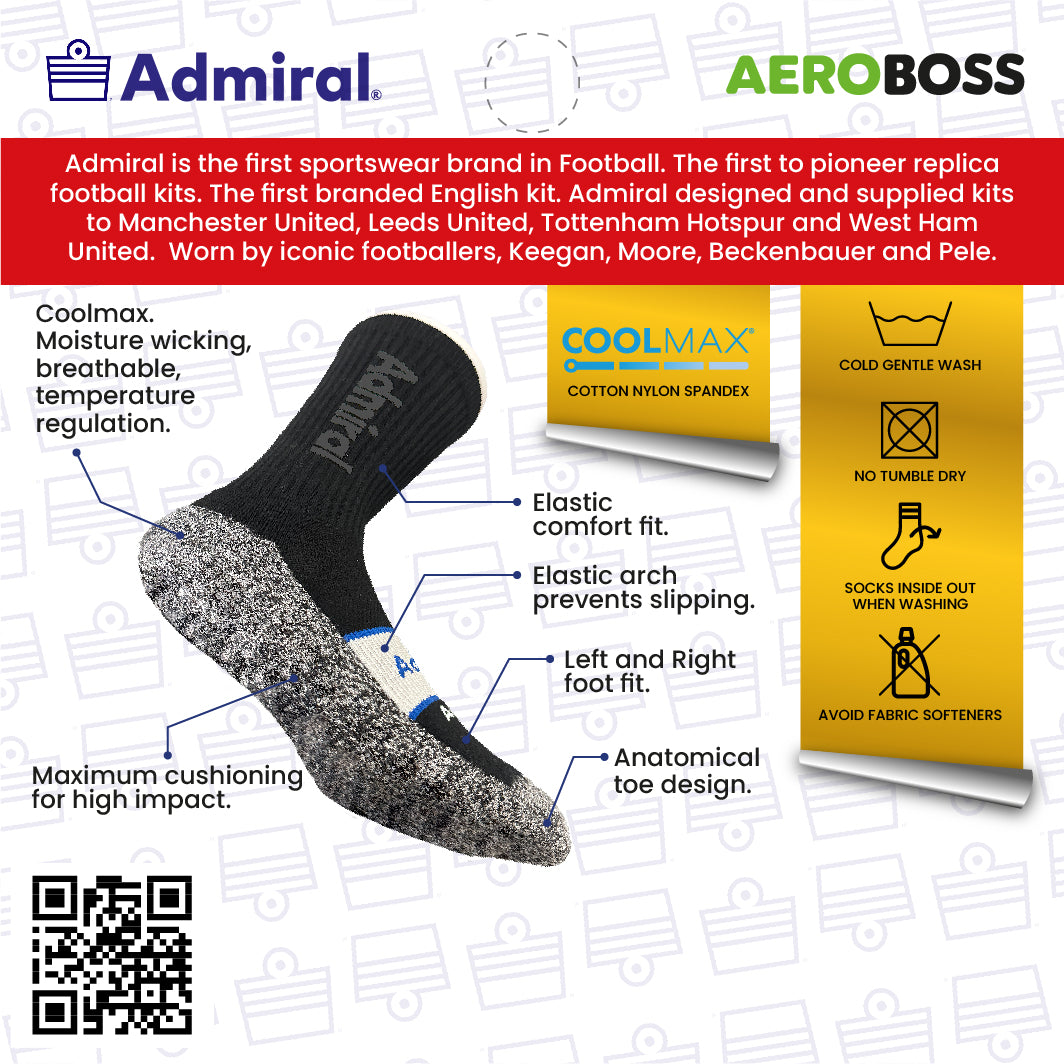 ADMIRAL AEROBOSS Performance Sock - Football Mid Calf Crew - White